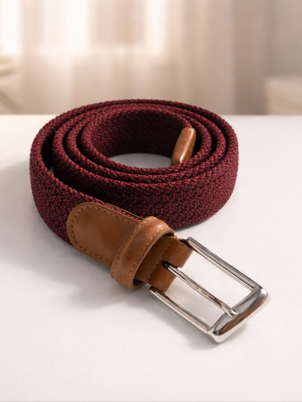 Anderson's woven elastic belt with leather trim. 46" x 1.5"
